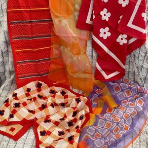 Colorful Vintage Scarf Lot Retro Floral Geometric Long and Square Scarves